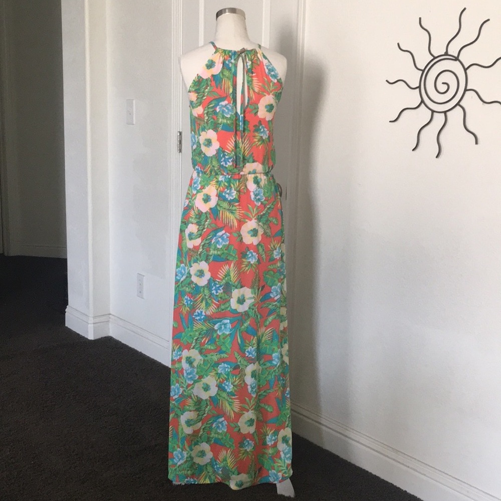 Decree Coral Tropical Front Slit Maxi Dress - Picture 3 of 10